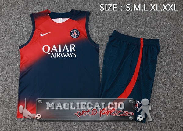 Formazione Senza Maniche Set Completo Paris Saint Germain 2023-24 Rosso Blu