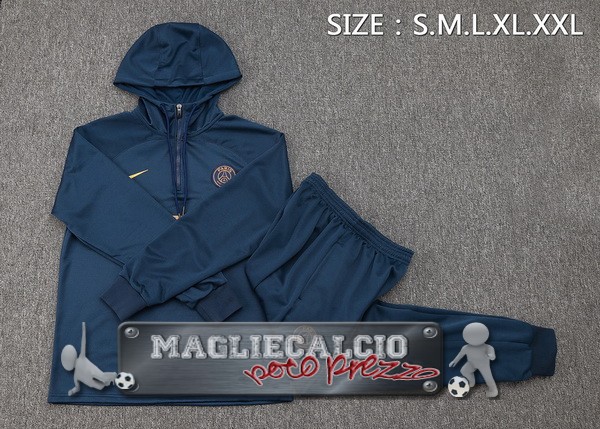 Set Completo Felpa Cappuccio Bambino Paris Saint Germain 2023-24 Blu II Navy