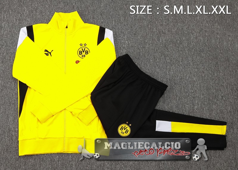 Set Completo Giacca Lunga Zip Borussia Dortmund 2023-24 Giallo Bianco Nero