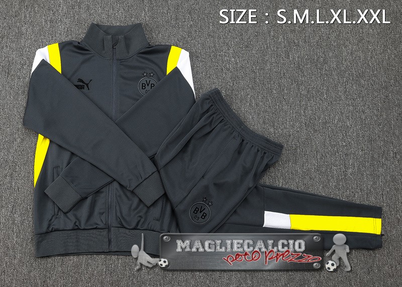 Set Completo Giacca Lunga Zip Borussia Dortmund 2023-24 Grigio Giallo