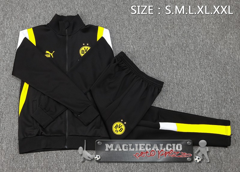 Set Completo Giacca Lunga Zip Borussia Dortmund 2023-24 Nero Giallo Bianco