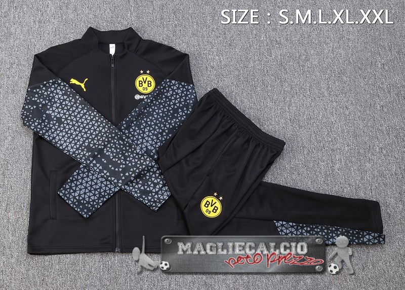 Set Completo Giacca Lunga Zip Borussia Dortmund 2023-24 Nero Grigio