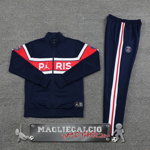 Set Completo Giacca Lunga Zip Paris Saint Germain 2023-24 Blu Rosso Bianco
