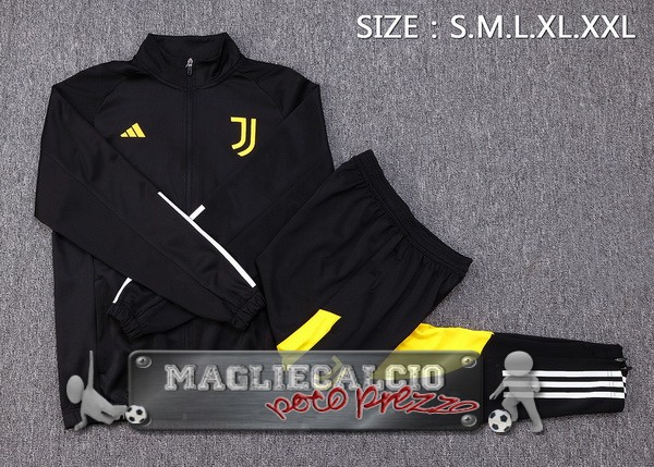 Set Completo Ropa Deportiva Con Cremallera Larga Bambino Juventus 2023-24 Nero Bianco Giallo