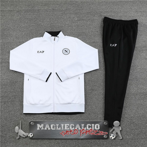 Set Completo Ropa Deportiva Con Cremallera Larga Bambino Napoli 2023-24 Bianco Nero