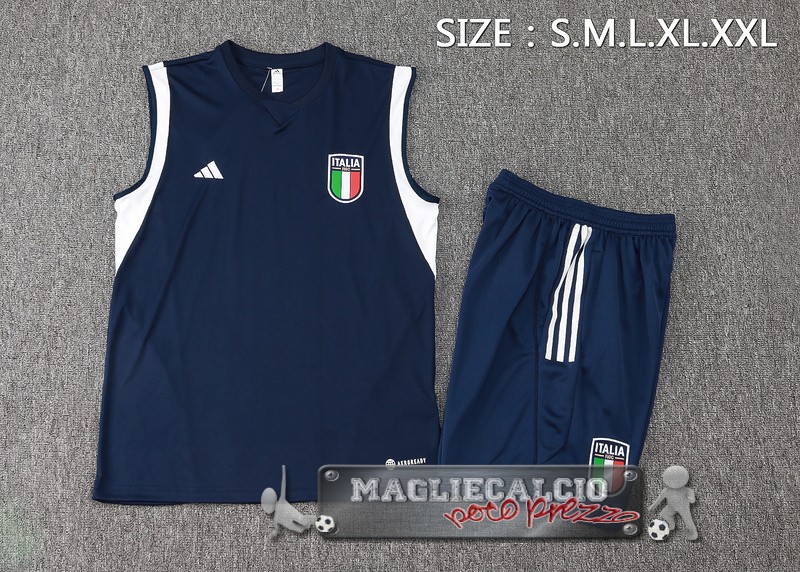 Formazione Senza Maniche Set Completo Italia 2024 Azul Marino