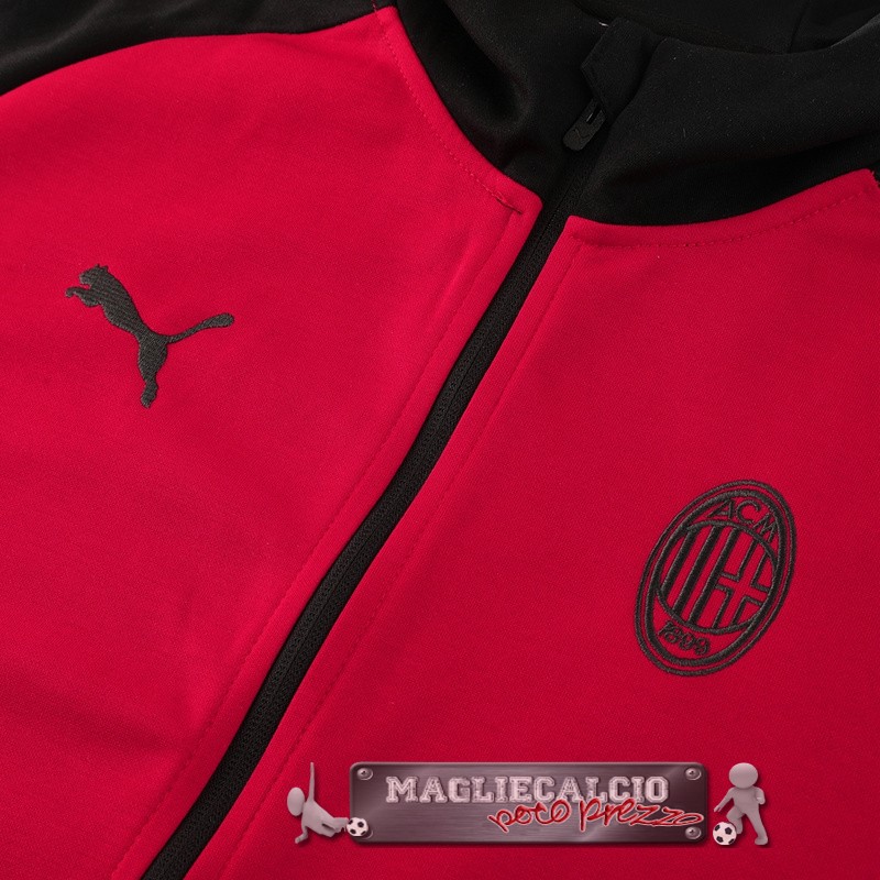 Set Completo Giacca Felpa Cappuccio AC Milan 2024-25 Negro Rojo