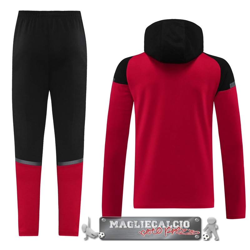 Set Completo Giacca Felpa Cappuccio AC Milan 2024-25 Negro Rojo