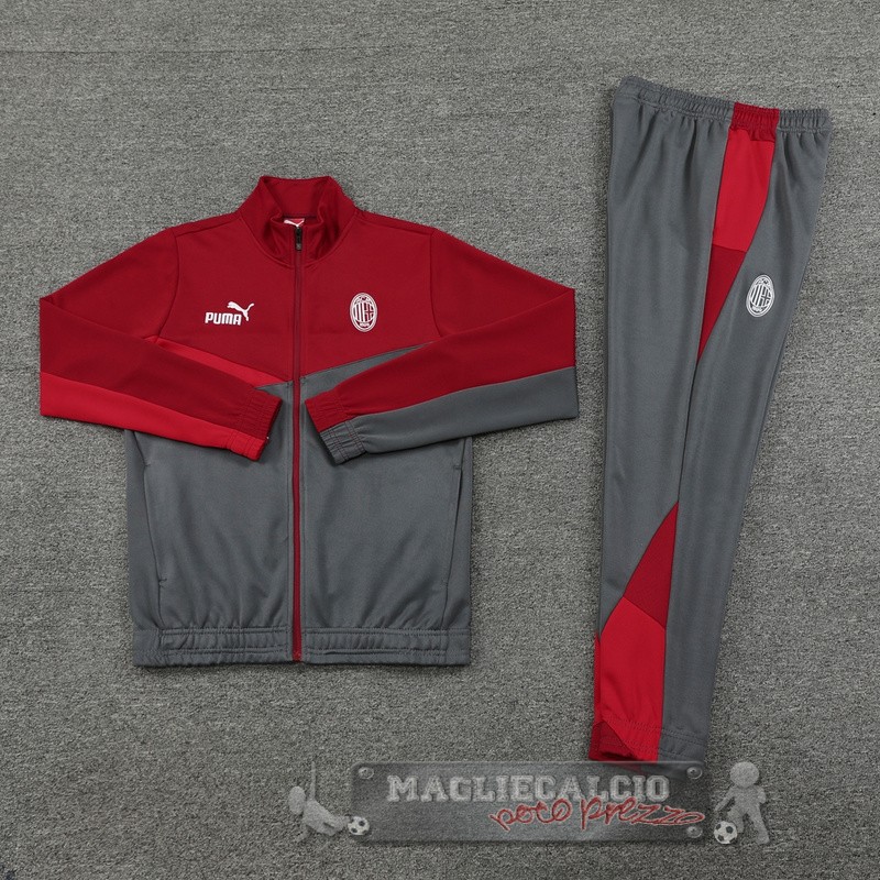 Set Completo Set Completo Lunga Zip Giacca AC Milan 2024 2025 Rosso Grigio