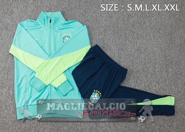 Set Completo Ropa Deportiva Con Cremallera Larga Brasilee 2024 Verde Blu
