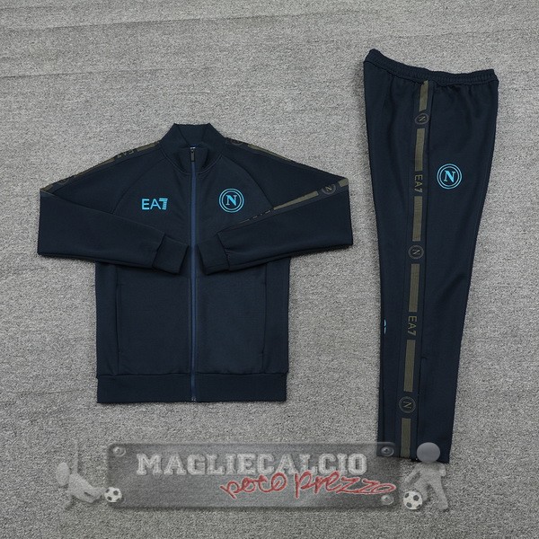 Set Completo Ropa Deportiva Con Cremallera Larga Napoli 2024 2025 Blu Marino