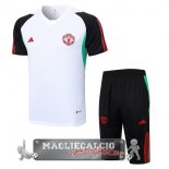 Manchester United Formazione Set Completo Maglia Calcio 2023-24 Bianco Nero Rosso