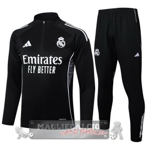 Set Completo Felpa Allenamento Formazione Bambino Real Madrid 2025 2026 Nero I Bianco
