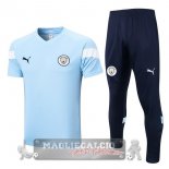 Manchester City Formazione Set Completo Maglia Calcio 2022-2023 Blu Bianco