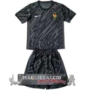 Francia Set Completo Bambino Maglia Calcio Portero 2024 Negro