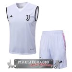 Juventus Formazione Senza Maniche Set Completo Maglia Calcio 2023-24 Bianco Nero