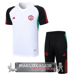 Manchester United Formazione Set Completo Maglia Calcio 2023-24 Bianco Nero Rosso