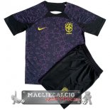 Brasile Set completi Bambino Maglia Calcio Portiere 2023 Purpureo Nero