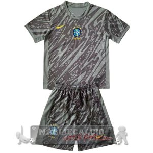 Maglia Calcio Set Completo Uomo Bambino Brasile Portiere 2024 Grigio