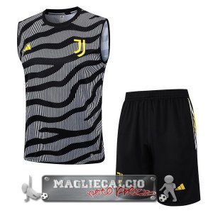 Juventus Formazione Senza Maniche Set Completo Maglia Calcio 2023-24 Grigio Nero Giallo