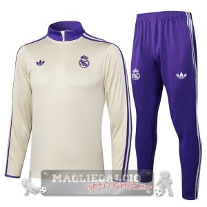 Set Completo Felpa Allenamento Formazione Bambino Real Madrid 2025 2026 Giallo Purpureo