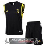 Juventus Formazione Senza Maniche Set Completo Maglia Calcio 2023-24 Nero Giallo