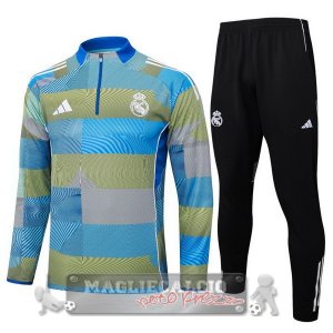 Set Completo Felpa Allenamento Formazione Bambino Real Madrid 2025 2026 Blu Giallo Nero