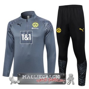 Borussia Dortmund Insieme Completo Grigio Luce Nero Felpa Da Allenamento 2023-24