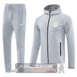Set Completo Lunga Zip Giacca Felpa Cappuccio Barcelona 2025 2026 Grigio Luce
