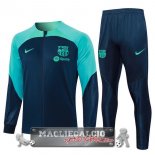 Set Completo Ropa Deportiva Con Cremallera Larga Bambino Barcelona 2023-24 Blu Navy Verde