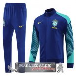 Brasile Set Completo Blu Verde Giacca Lunga Zip 2023