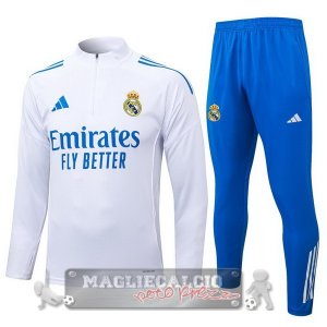 Set Completo Felpa Allenamento Formazione Bambino Real Madrid 2025 2026 Bianco Blu