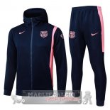 Set Completo Lunga Zip Giacca Felpa Cappuccio Barcelona 2025 2026 Blu Navy Rosa