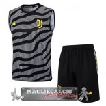 Juventus Formazione Senza Maniche Set Completo Maglia Calcio 2023-24 Grigio Nero Giallo