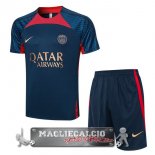 Paris Saint Germain Formazione Set Completo Maglia Calcio 2023-24 Blu Navy Rosso