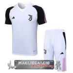 Juventus Formazione Set Completo Maglia Calcio 2023-24 Nero Bianco Rosa