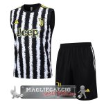 Juventus Formazione Senza Maniche Set Completo Maglia Calcio 2023-24 Bianco Nero Giallo