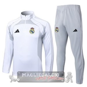 Set Completo Felpa Allenamento Formazione Bambino Real Madrid 2025 2026 Bianco Grigio