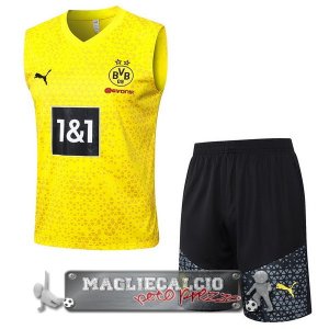 Borussia Dortmund Formazione Senza Maniche Set Completo Maglia Calcio 2023-24 Giallo Nero