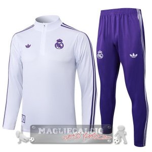 Set Completo Felpa Allenamento Formazione Bambino Real Madrid 2025 2026 Bianco Purpureo