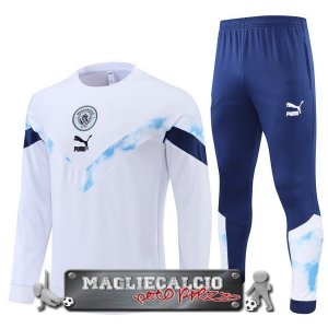 Manchester City Insieme Completo Bambino Felpa Da Allenamento 2022-23 Bianco I Blu