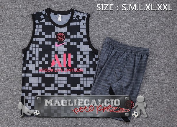 Formazione Senza Maniche Set Completo Paris Saint Germain 2023-24 Grigio Nero Rosa