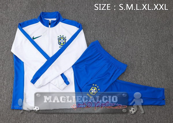 Set Completo Ropa Deportiva Con Cremallera Larga Brasilee 2024 Bianco Blu