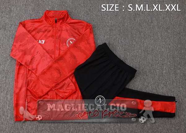 Set Completo Ropa Deportiva Con Cremallera Larga Napoli 2024 2025 Rosso Nero
